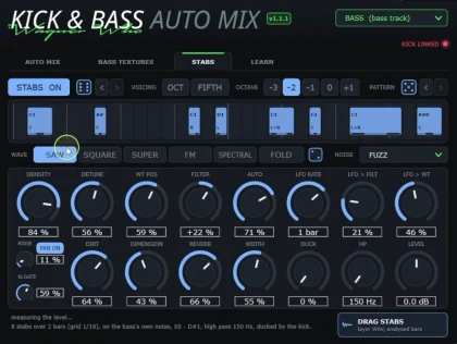 Kick & Bass Auto Mix Stabs tab: stabs generated from the bass notes